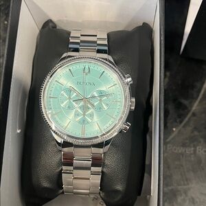 Brand new!  Bulova Mint and Silver Chronograph Watch